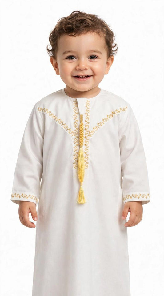 Boys Arabic Thobe (Jubba) With Embroidery | Soft Comfortable Islamic Outfit for Kids (0–6 Years)