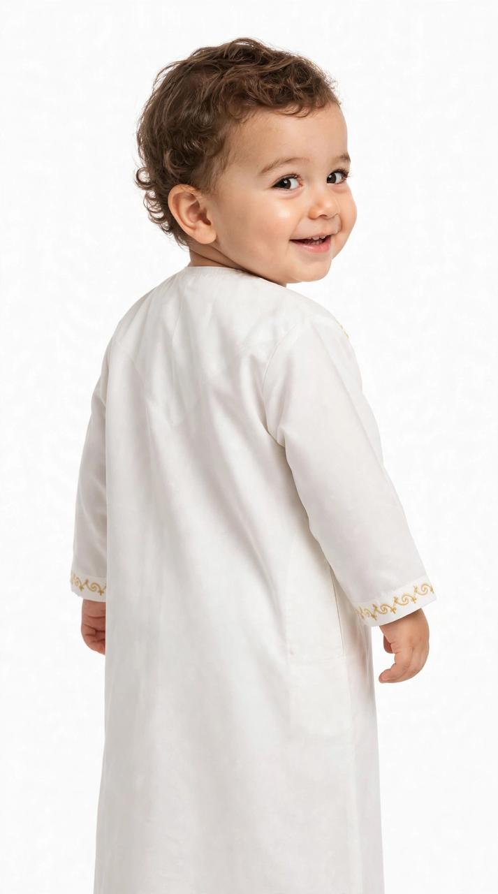 Boys Arabic Thobe (Jubba) With Embroidery | Soft Comfortable Islamic Outfit for Kids (0–6 Years)
