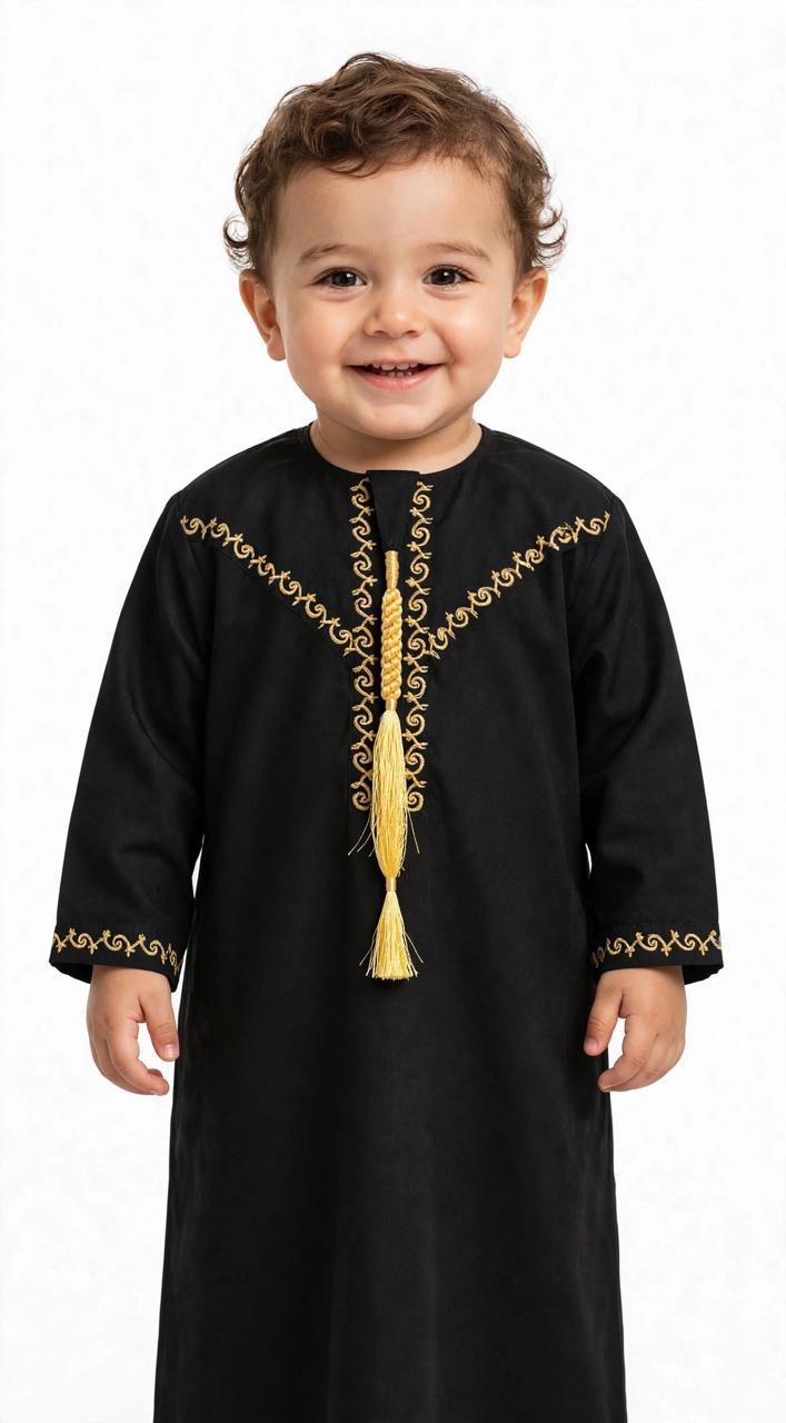 Boys Arabic Thobe (Jubba) With Embroidery | Soft Comfortable Islamic Outfit for Kids (0–6 Years)