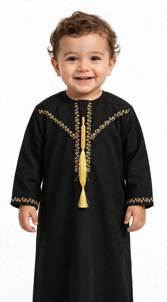 Boys Arabic Thobe (Jubba) With Embroidery | Soft Comfortable Islamic Outfit for Kids (0–6 Years)
